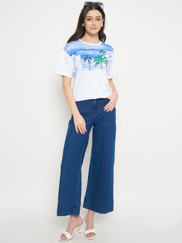 Madame White Cotton Printed T-Shirt