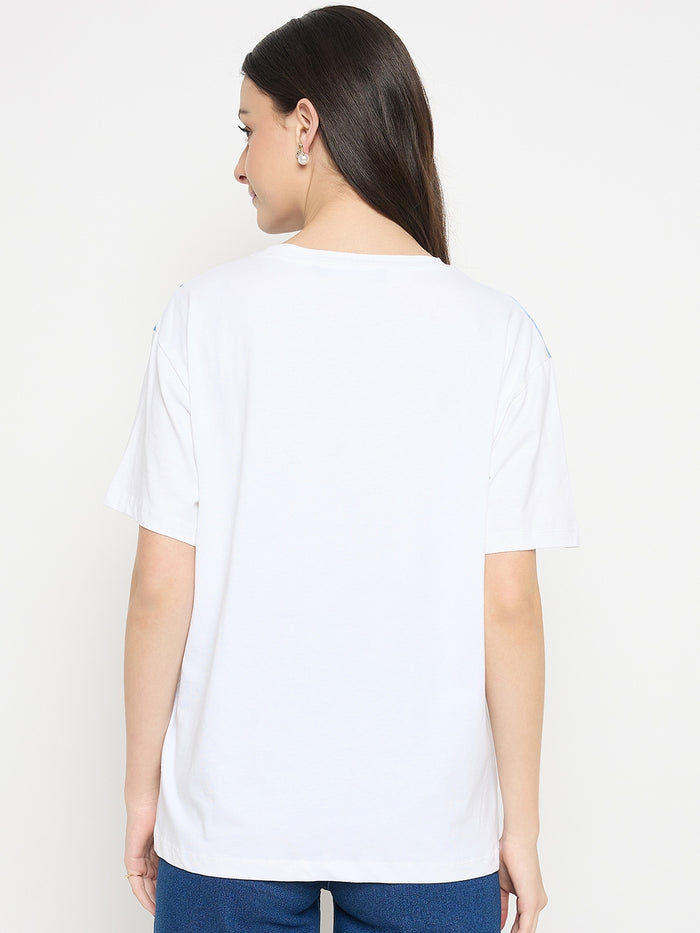 Madame White Cotton Printed T-Shirt