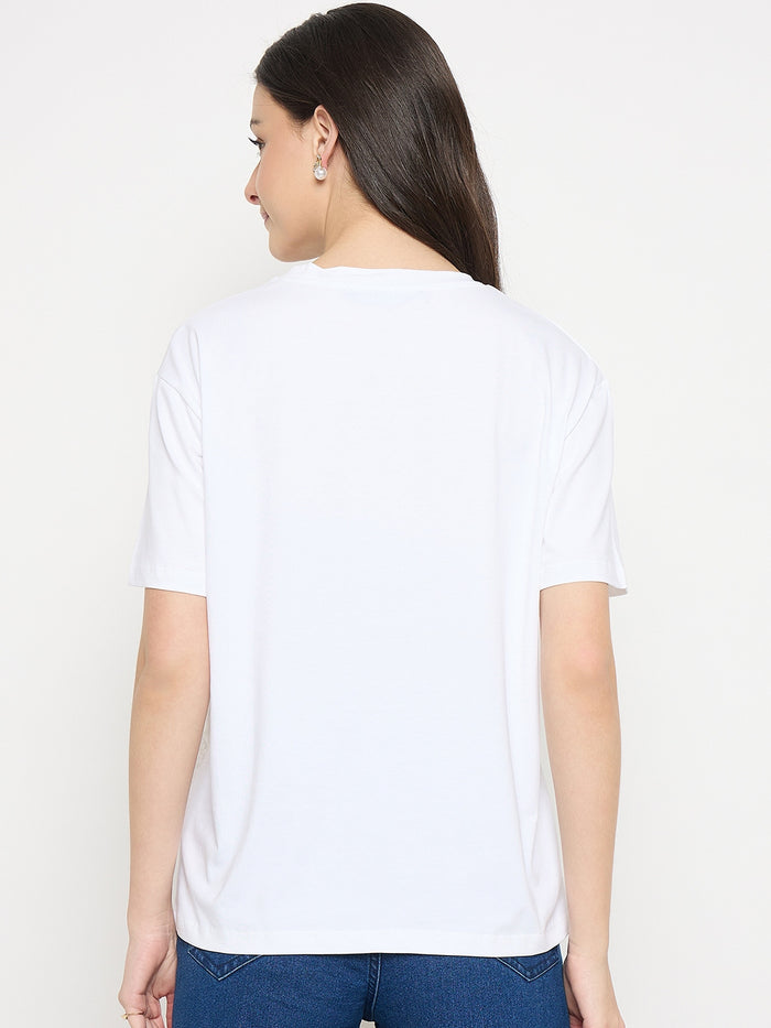 Madame White Cotton Printed T-Shirt