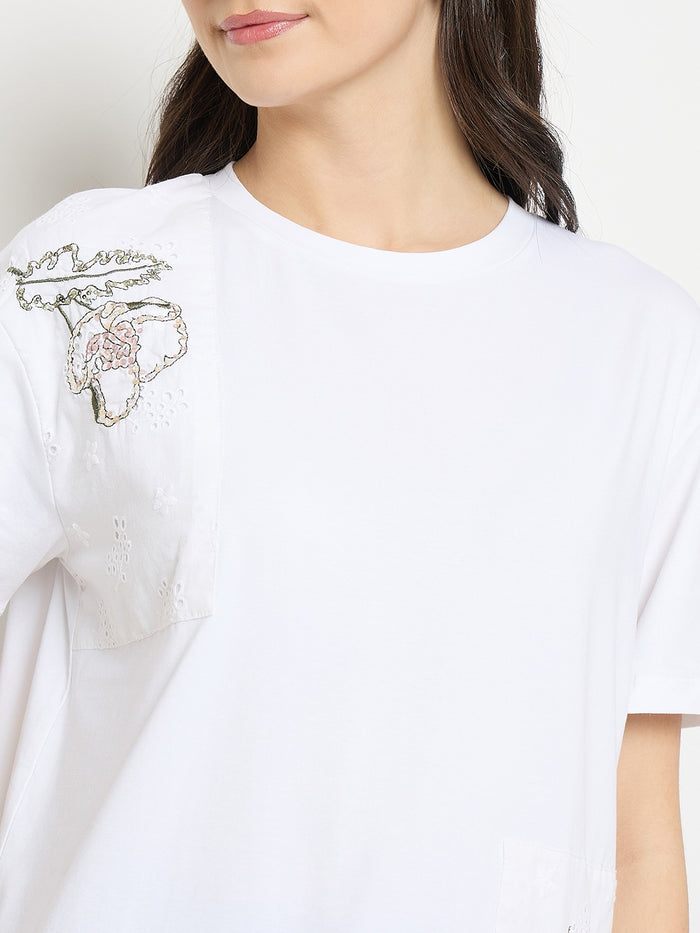 Madame White Cotton Printed T-Shirt