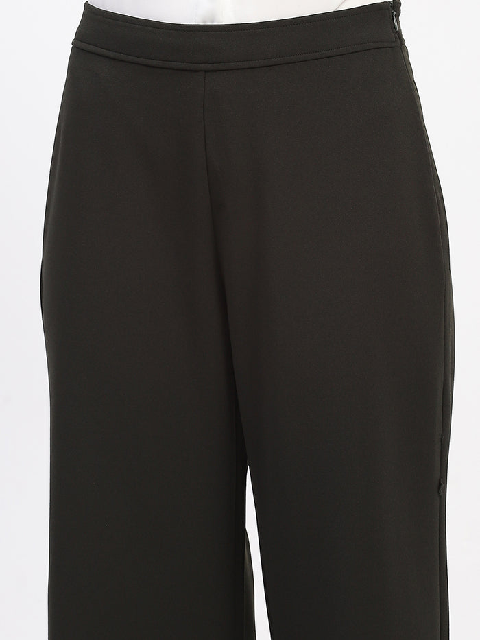 Madame Wide Legged Solid Olive Trousers