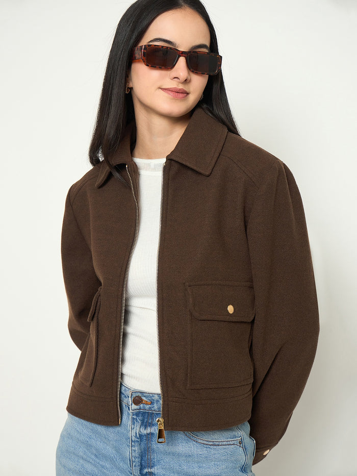 Madame Wrap Style Belted Brown Coat