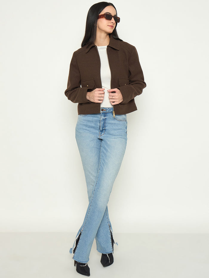Madame Wrap Style Belted Brown Coat