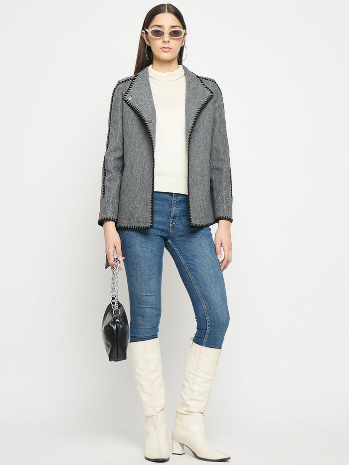 Madame Wrap Style Belted Grey Coat