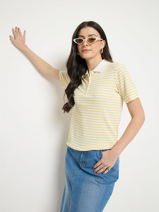 Madame Yellow Striped Polo T-Shirt