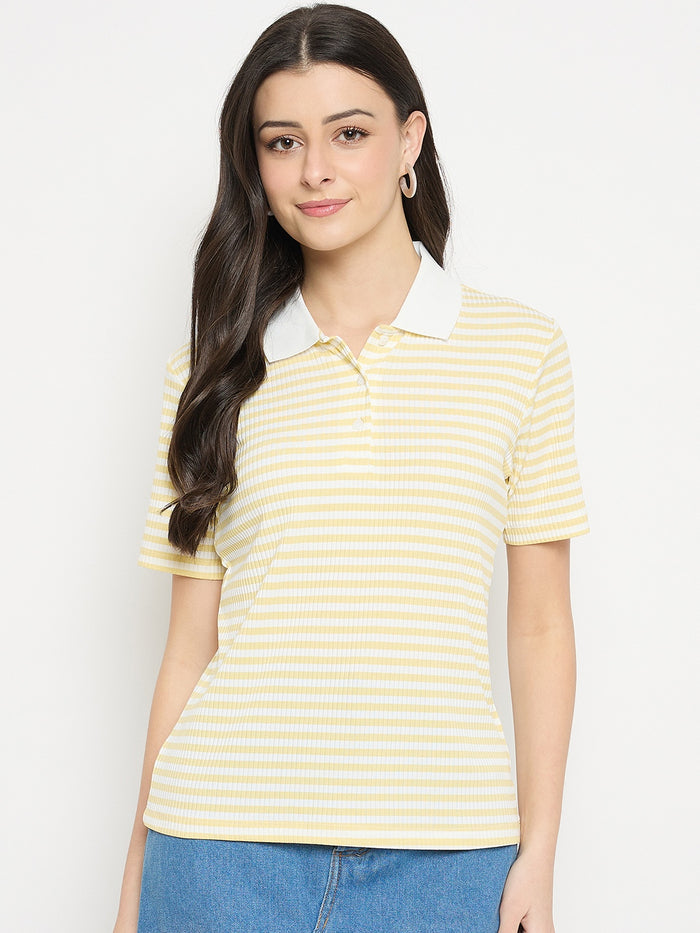 Madame Yellow Striped Polo T-Shirt