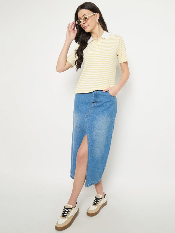 Madame Yellow Striped Polo T-Shirt