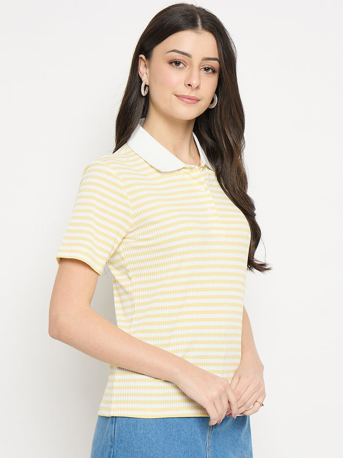 Madame Yellow Striped Polo T-Shirt