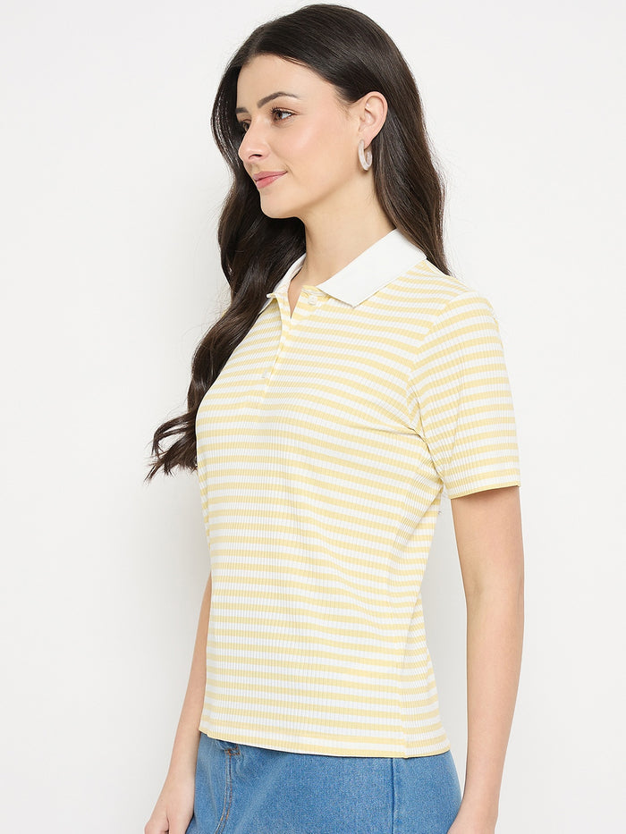 Madame Yellow Striped Polo T-Shirt
