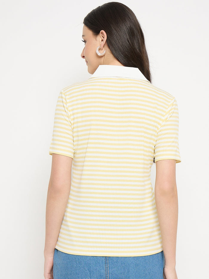 Madame Yellow Striped Polo T-Shirt
