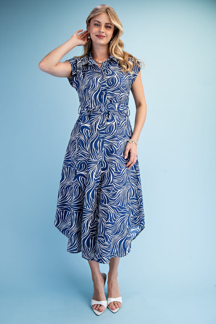 MARBLED PRINT BUTTON DOWN, NAVY MIX