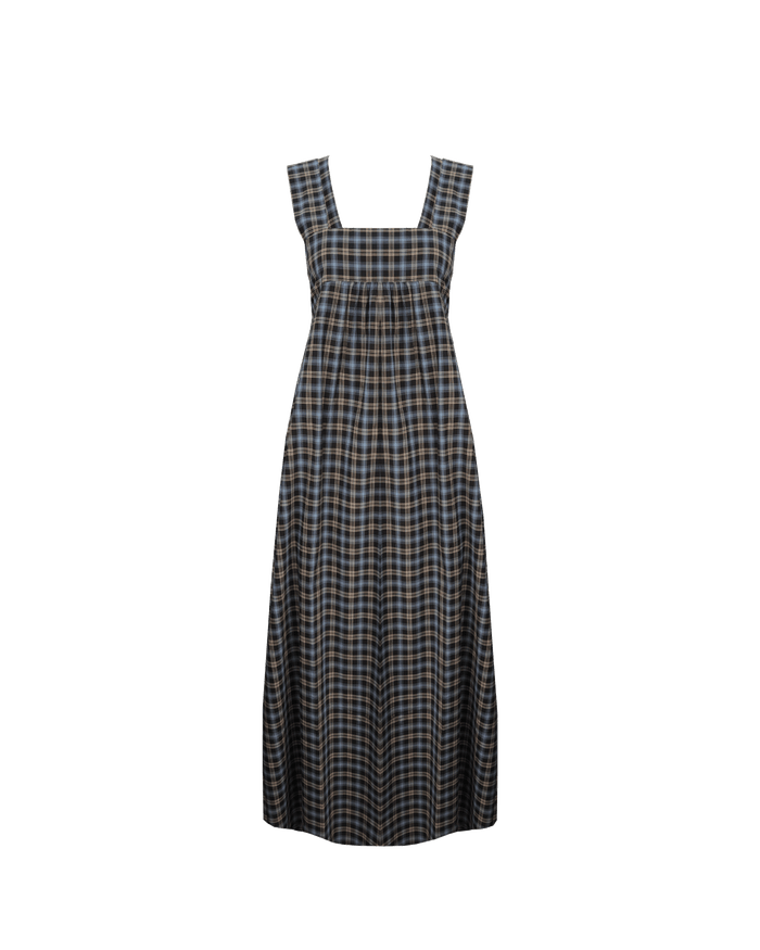 MARGIE TIE-BACK MAXI DRESS BLACK TARTAN