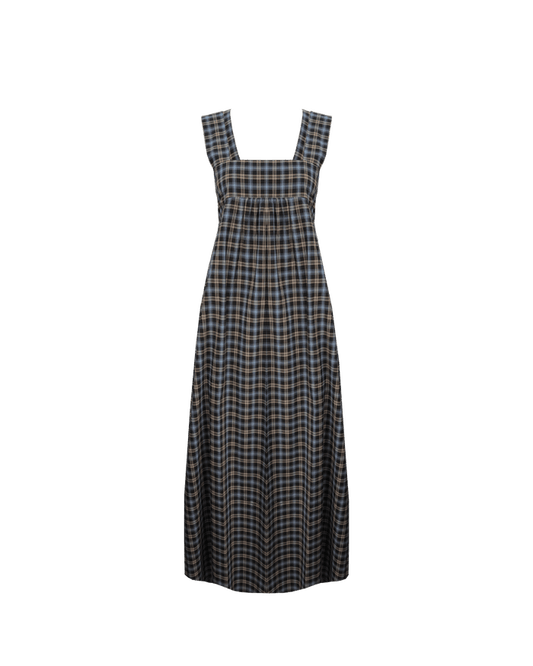 MARGIE TIE-BACK MAXI DRESS BLACK TARTAN