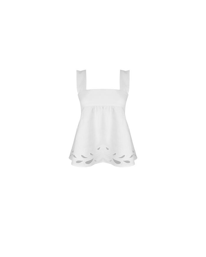 MARGIE TIE-BACK TOP WHITE EMBROIDERY