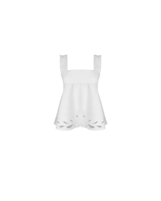 MARGIE TIE-BACK TOP WHITE EMBROIDERY
