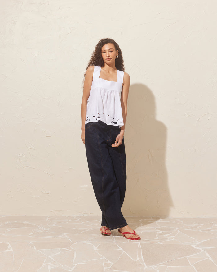 MARGIE TIE-BACK TOP WHITE EMBROIDERY