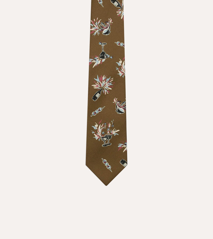 Martini Print Silk Self Tipped Tie