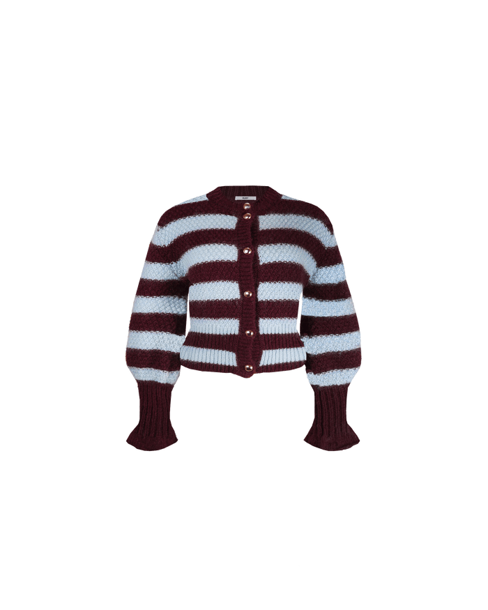 MATILDA CARDIGAN BURGUNDY AQUA STRIPE