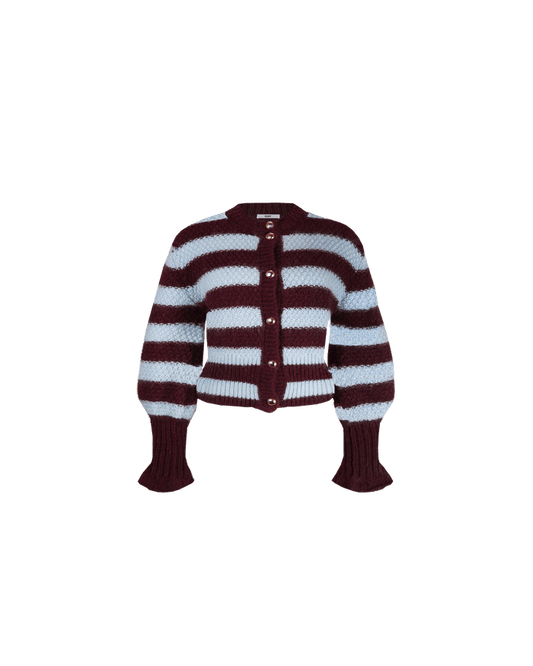 MATILDA CARDIGAN BURGUNDY AQUA STRIPE