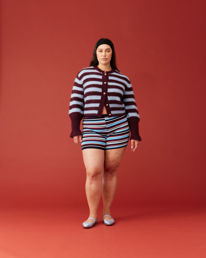 MATILDA CARDIGAN BURGUNDY AQUA STRIPE
