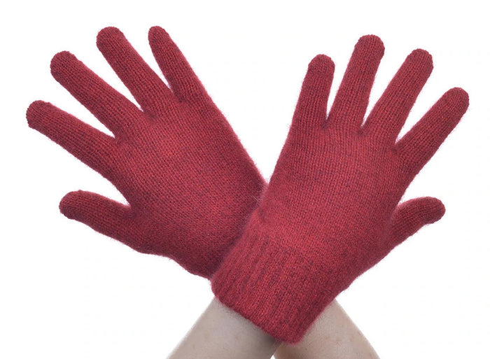Possum and merino gloves in colour Red