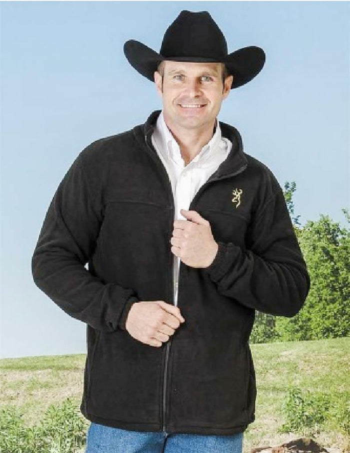 Medium 40-42 BROWNING Buckmark LARAMIE Full-Zip Soft BLACK FLEECE JACKET w/Logo