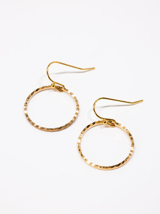 medium sized diamond cut circle drop earring on flat lay