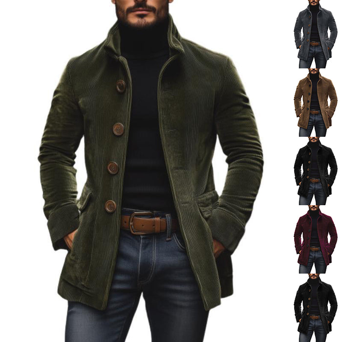 men's corduroy jacket rouge color detail shot of corduroy ribs and buttons for elevated casual blazer styling