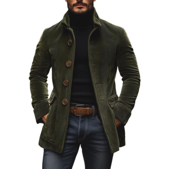 corduroy jacket men back view in black showing slim fit silhouette and long sleeves for winter daily wear