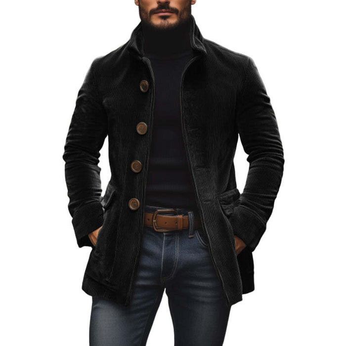 corduroy jacket men outfit flat lay with chinos and sneakers showing button-up corduroy jacket for smart casual