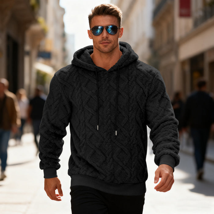 Men's casual hoodie product image, with fleece lining, and a loose pullover shape, shown in one available solid color option.