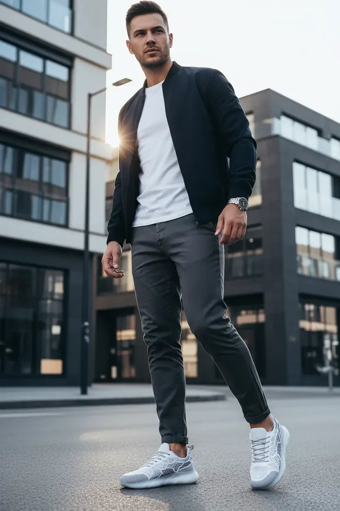 urban fashion sneakers men minimal design neutral background