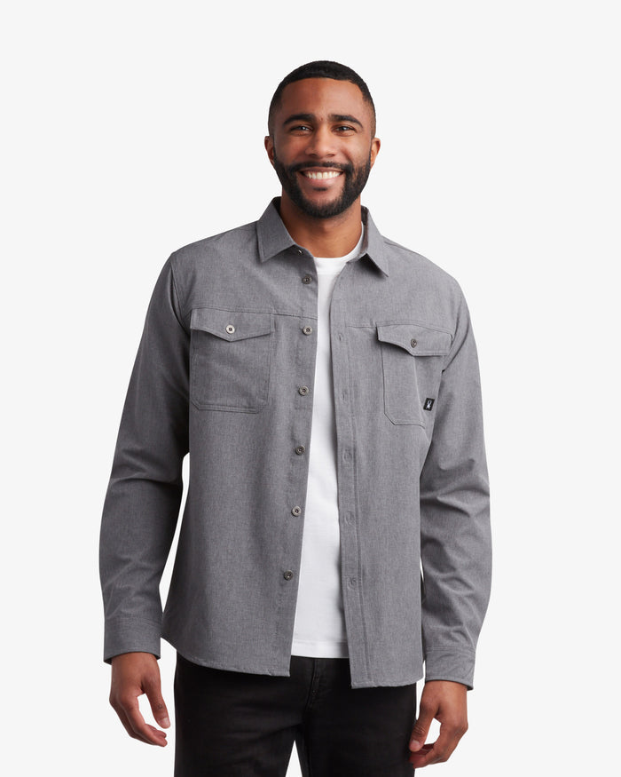 Men's Melange Long Sleeve 2 Pocket  - Grey