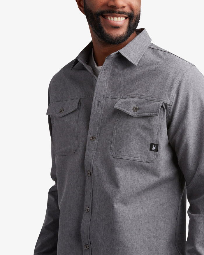 Men's Melange Long Sleeve 2 Pocket  - Grey