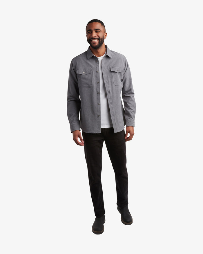Men's Melange Long Sleeve 2 Pocket  - Grey
