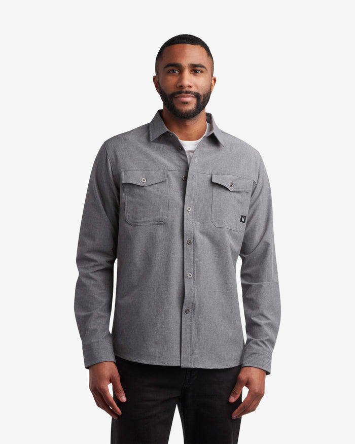 Men's Melange Long Sleeve 2 Pocket  - Grey