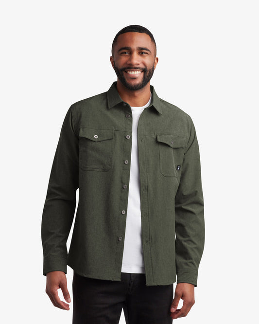 Men's Melange Long Sleeve 2 Pocket - Olive