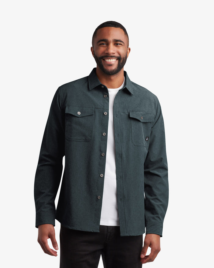 Men's Melange Long Sleeve 2 Pocket Shirt - Black
