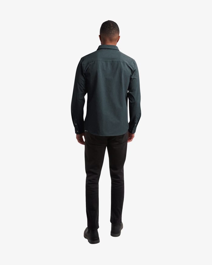 Men's Melange Long Sleeve 2 Pocket Shirt - Black