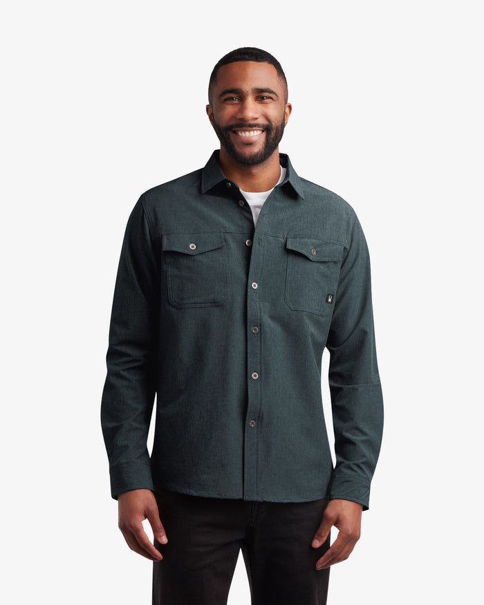 Men's Melange Long Sleeve 2 Pocket Shirt - Black