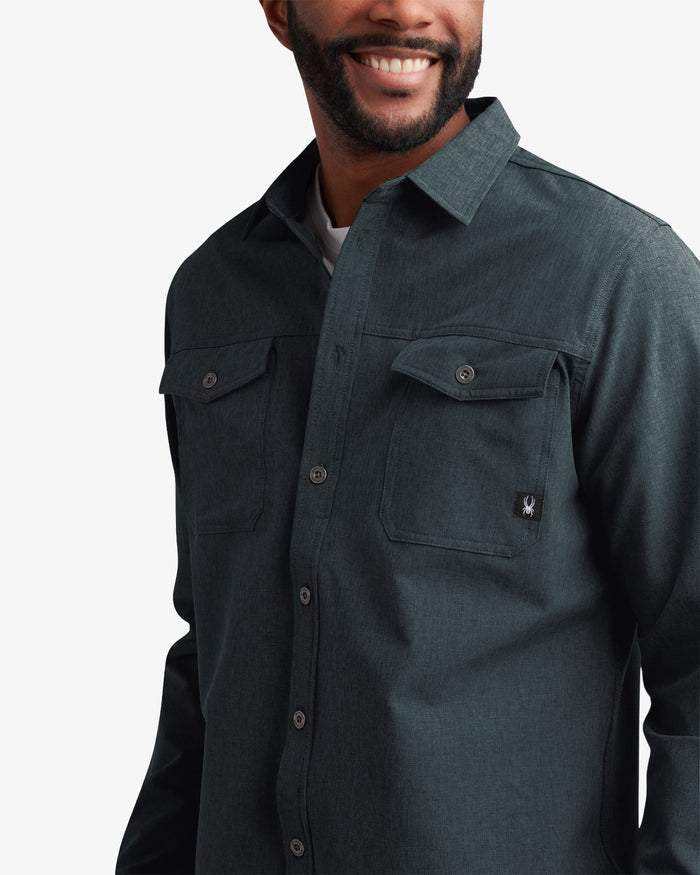 Men's Melange Long Sleeve 2 Pocket Shirt - Black
