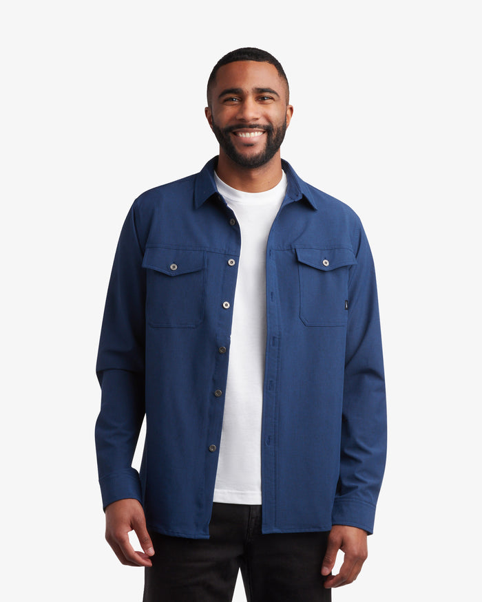 Men's Melange Long Sleeve 2 Pocket Shirt - Estate Blue
