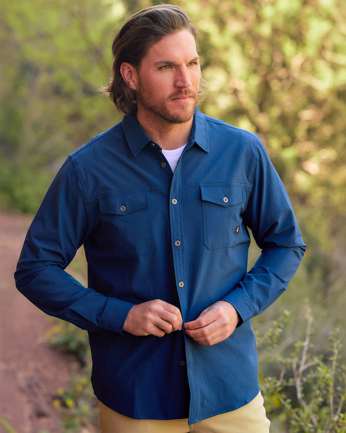 Men's Melange Long Sleeve 2 Pocket Shirt - Estate Blue