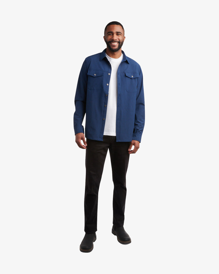 Men's Melange Long Sleeve 2 Pocket Shirt - Estate Blue