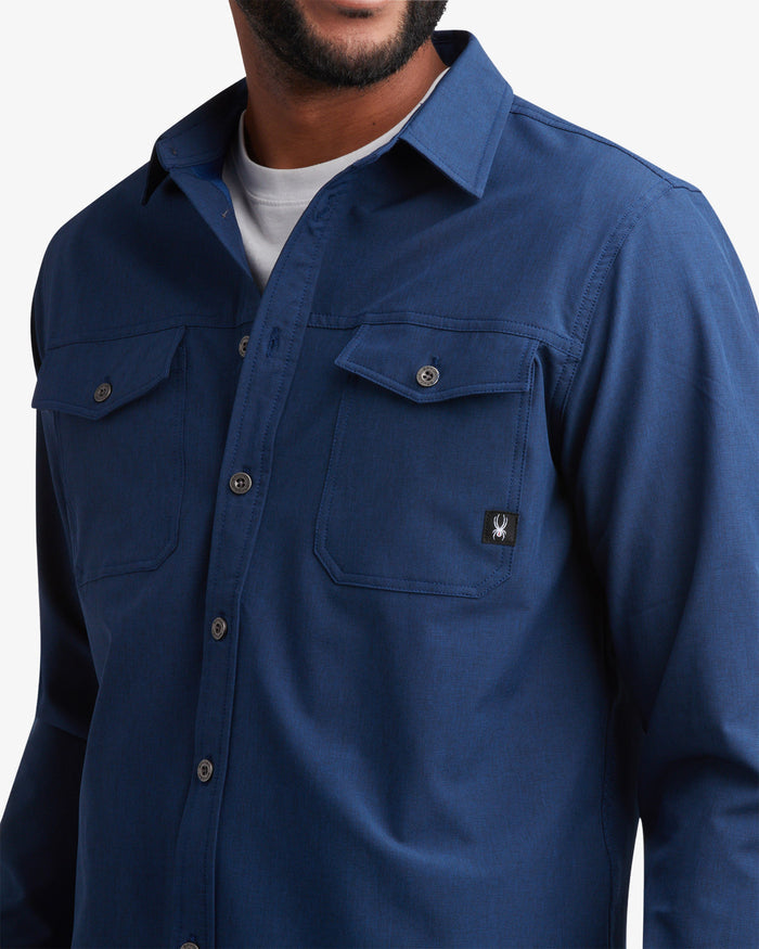 Men's Melange Long Sleeve 2 Pocket Shirt - Estate Blue