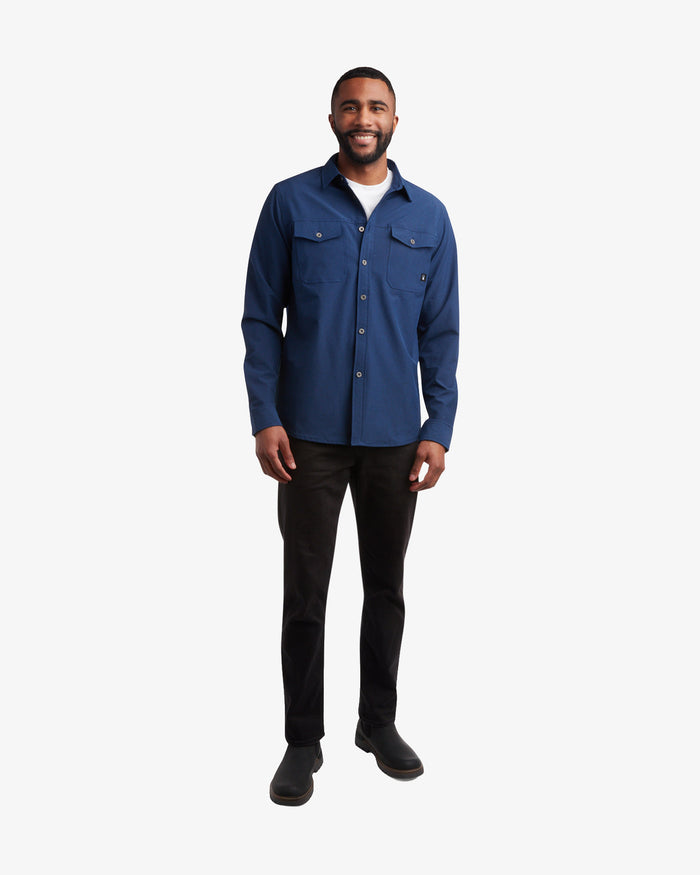 Men's Melange Long Sleeve 2 Pocket Shirt - Estate Blue
