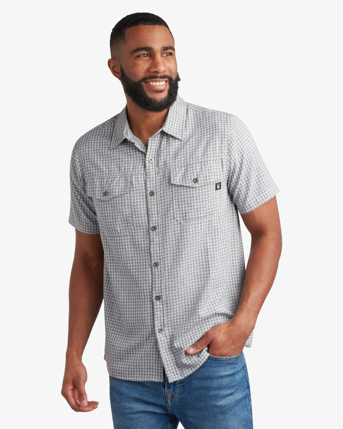 Men's Short Sleeve Check Polo - Grey