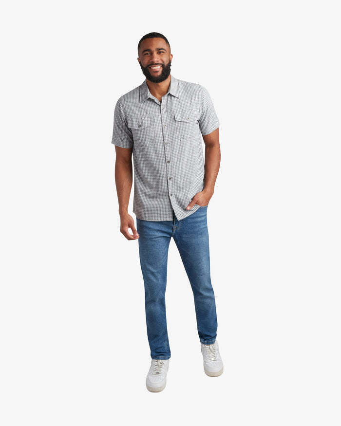 Men's Short Sleeve Check Polo - Grey