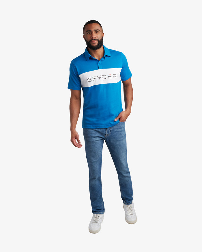 Men's Short Sleeve Color Block Polo - Cobalt
