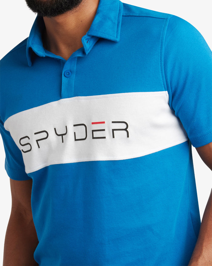 Men's Short Sleeve Color Block Polo - Cobalt
